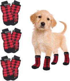 Chrismas Anti-Slip Dog Socks; Waterproof Paw Protectors with Reflective Straps Traction Control for Indoor & Outdoor Wear; 4pcs (colour: red, size: M(4 packs only))