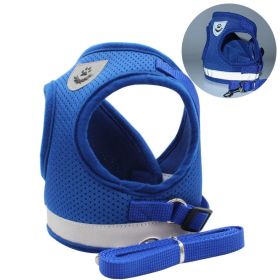 dog Harnesses and dog leash set; Pet Chest Strap Vest Dog Towing Rope Reflective Breathable Dog Rope Pet Supplies Wholesale (colour: Blue, Specification (L * W): XL)