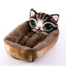 Fashion House Cartoon-Design Sofa Soft Warm Cotton Nest Pet Dog Beds Puppy Kennel (Color: Coffee Cat, size: M 45x55 cm)