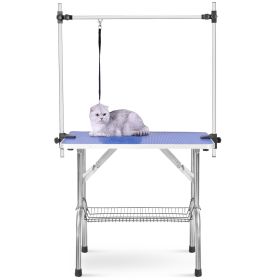 Professional Dog Pet Grooming Table Large Adjustable Heavy Duty Portable w/Arm & Noose & Mesh Tray (Color: Blue)