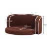 30" Brown Round Pet Sofa, Dog sofa, Dog bed, Cat Bed, Cat Sofa, with Wooden Structure and Linen Goods White Roller Lines on the Edges Curved Appearanc