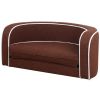 30" Brown Round Pet Sofa, Dog sofa, Dog bed, Cat Bed, Cat Sofa, with Wooden Structure and Linen Goods White Roller Lines on the Edges Curved Appearanc